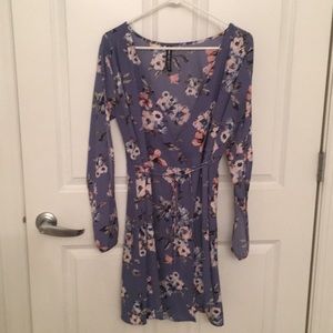 Blue floral wrap dress